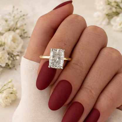 1.6mm Band Solitaire Wedding Ring, Cathedral Style 2.0CT Rectangular Cushion Cut Moissanite Diamond Ring Solid Gold, Engagement Womens Ring
