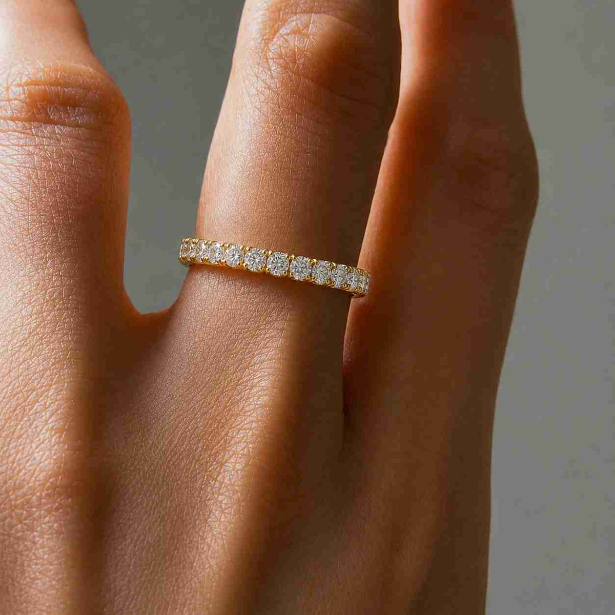 1.6mm Lab Grown Diamond Full Eternity Band | E-F VVS2 Certified Round Brilliant Cut Diamond Stacking Band | Shared Prong Eternity Ring
