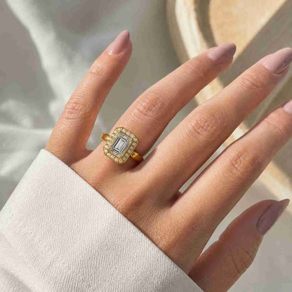 1.79ctw Emerald Cut Halo Engagement Ring | Lab Grown Diamond Emerald Cut Engagement Ring | D VVS2 Certified Diamonds