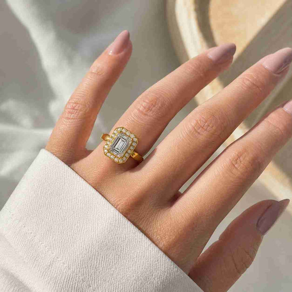 1.79ctw Emerald Cut Halo Engagement Ring | Lab Grown Diamond Emerald Cut Engagement Ring | D VVS2 Certified Diamonds