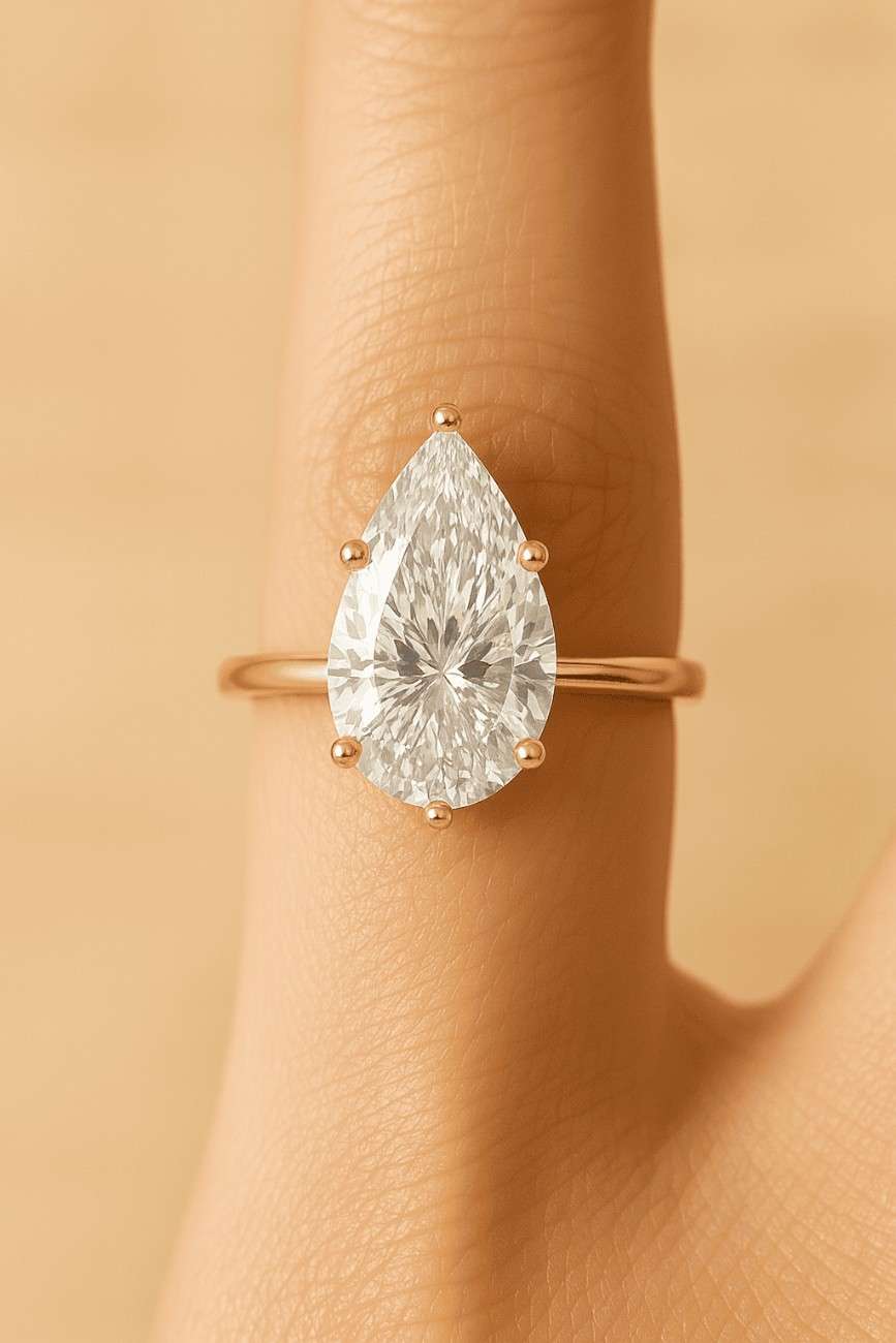 1.7ct Pear Cut Solitaire cathedral ring in Titanium or White Gold Moissanite or Simulated diamond