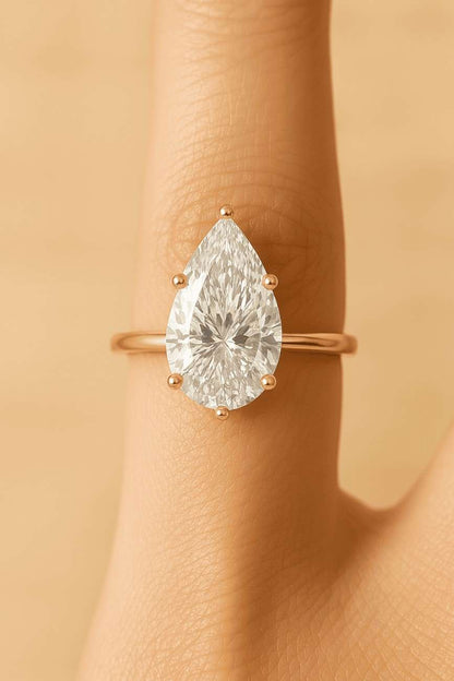 1.7ct Pear Cut Solitaire cathedral ring in Titanium or White Gold Moissanite or Simulated diamond