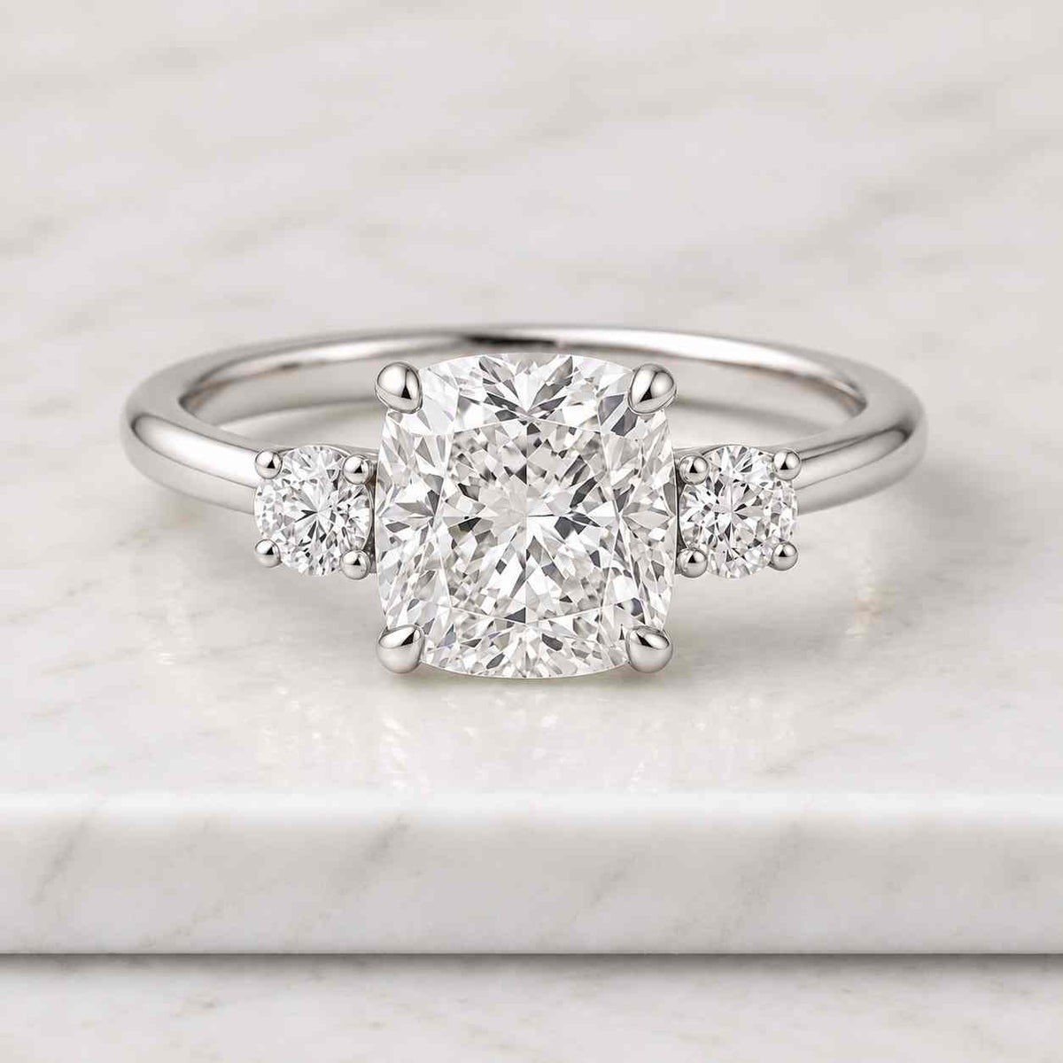 1.92 CTW Three Stone Cushion Cut Engagement Ring