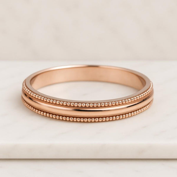 10K, 14K, 18K Solid Gold Milgrain Band Ring, Vintage Gold Band, Classic Gold Ring, Thin Wedding Band, Christmas Gift for Her