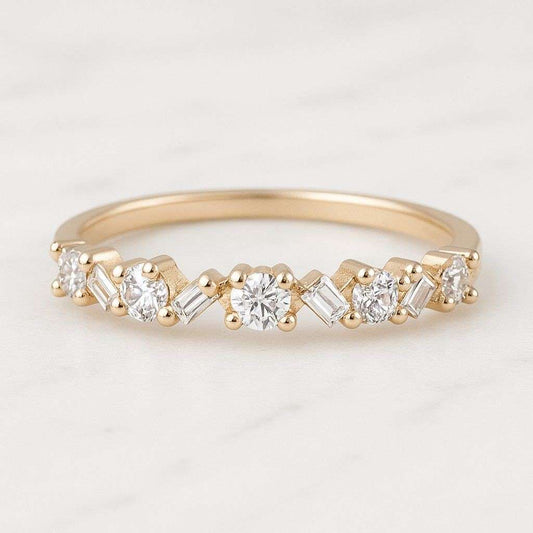 10K 14K 18K Solid White Yellow Rose Gold Diamond Wedding Band 10 Stone White Diamonds Wedding Band Diamond Stacking Ring Anniversary Gifts