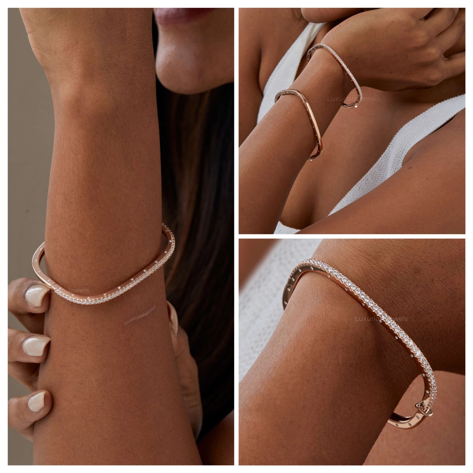 10K Cushion Shape Round Cut Diamond Tennis Bangle Bracelets