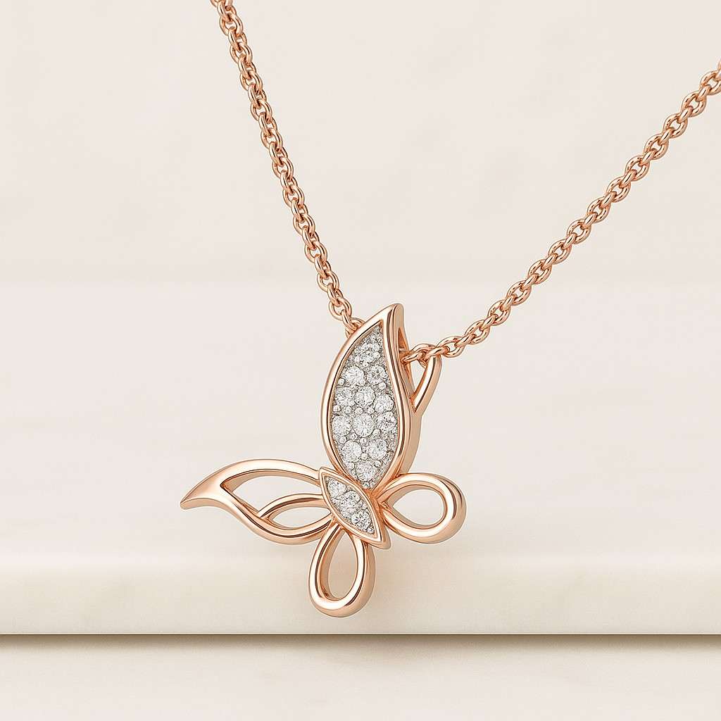 10K Gold Butterfly Necklace Lab Diamond Pendant
