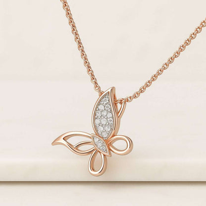 10K Gold Butterfly Necklace Lab Diamond Pendant