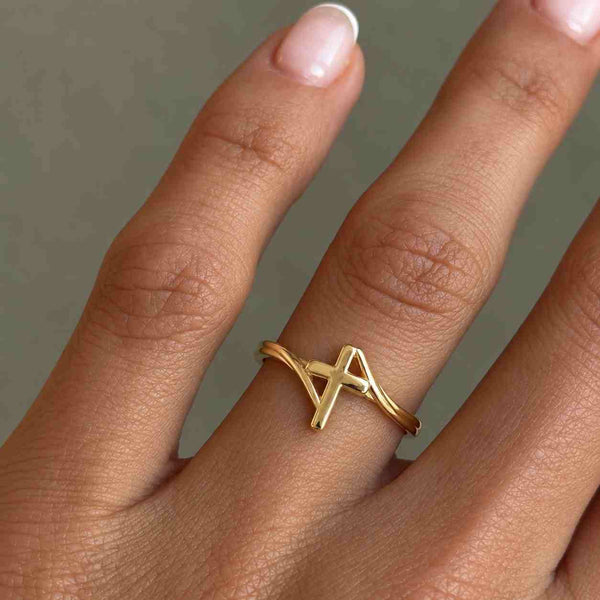 10K Gold Cross Ring |Dainty Sideways Cross Stacking Ring |Yellow Gold White Gold Rose Gold |Thin Band Religious Ring| Minimalist Faith Ring
