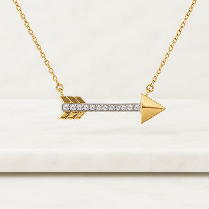10K Gold Diamond Arrow Necklace Minimalist Pendant Jewelry