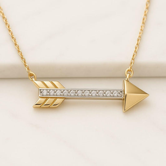 10K Gold Diamond Arrow Necklace Pendant Jewelry
