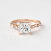 10K Gold Princess Cut Solitaire Accent Diamond Ring