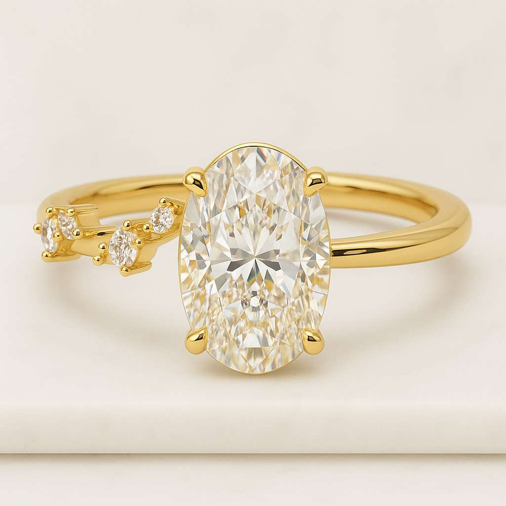 Oval Diamond Engagement Ring Set Genuine Lab Grown Diamond Wedding Bridal Set Ring