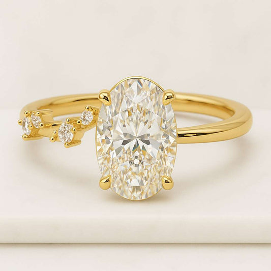 Oval Diamond Engagement Ring Set Genuine Lab Grown Diamond Wedding Bridal Set Ring