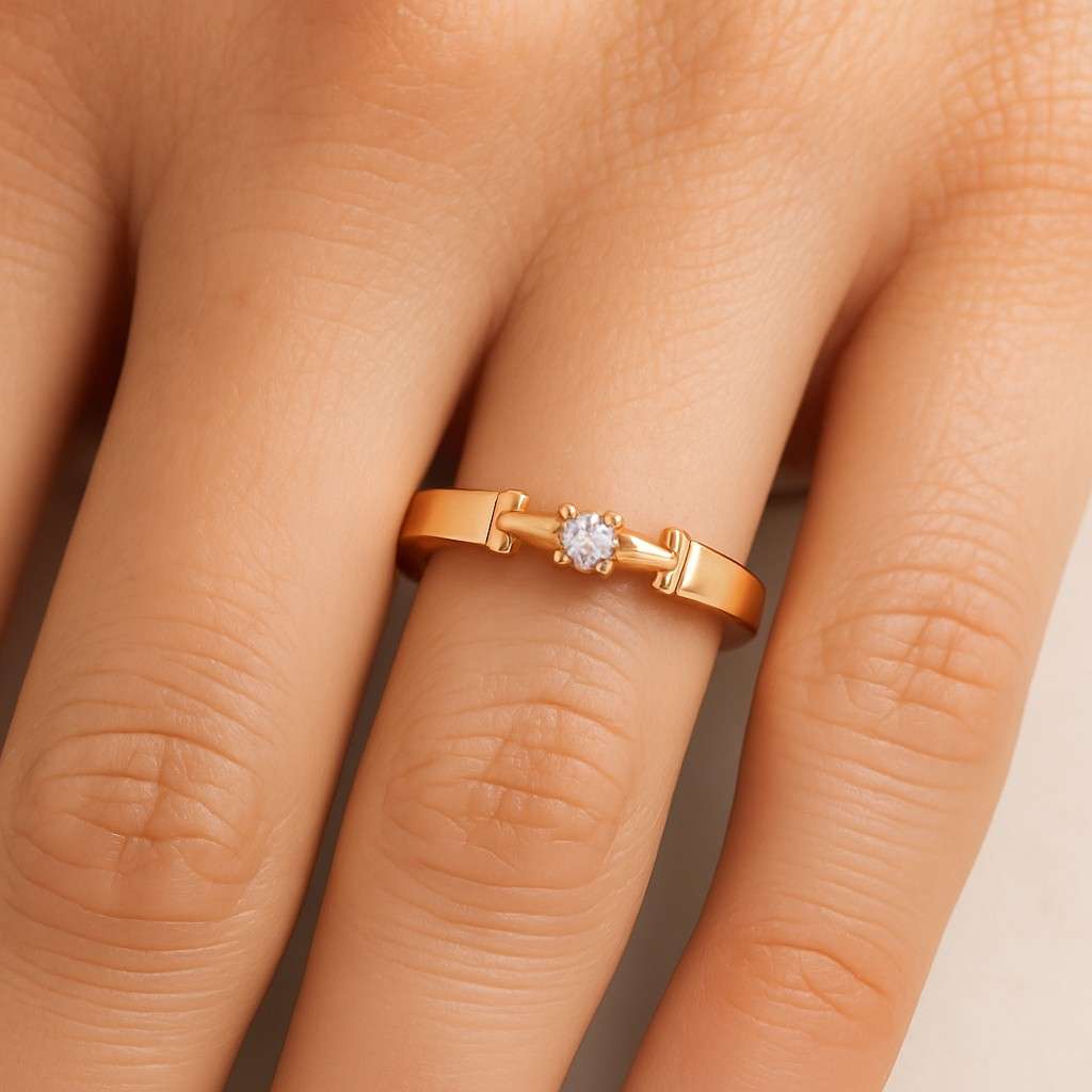 10K Rose Gold Minimalist Curved Band For Wife Distance Pave Setting Bridal Band