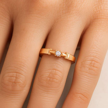10K Rose Gold Minimalist Curved Band For Wife Distance Pave Setting Bridal Band