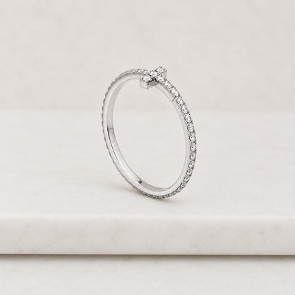 10K Solid Gold Lab Grown Diamond Cross Ring, Pave Full Diamond Dainty Cross Pinky Band, Blessing Symbol Minimalist Stacking Ring