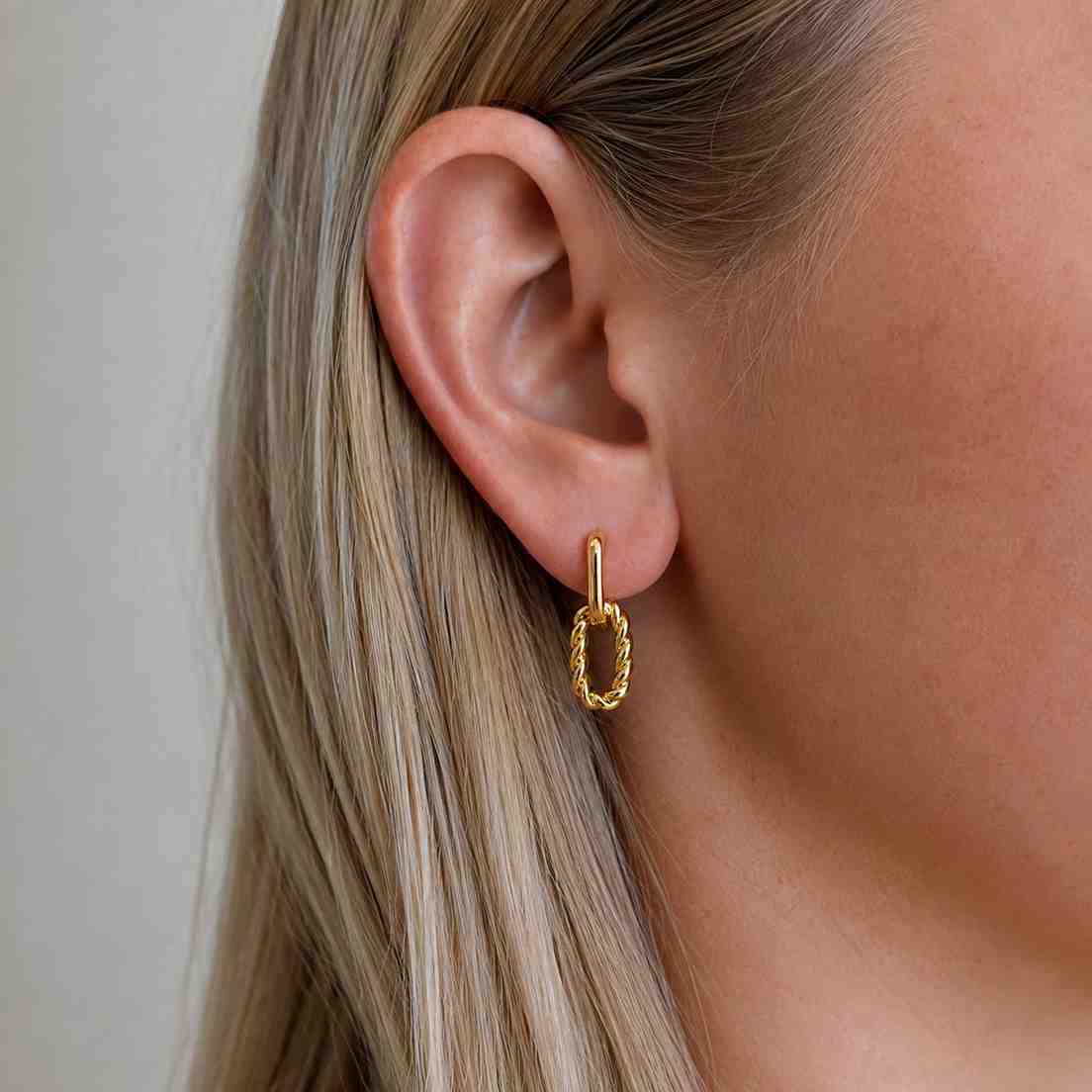 10k solid gold link earrings minimalist double hoop dangles