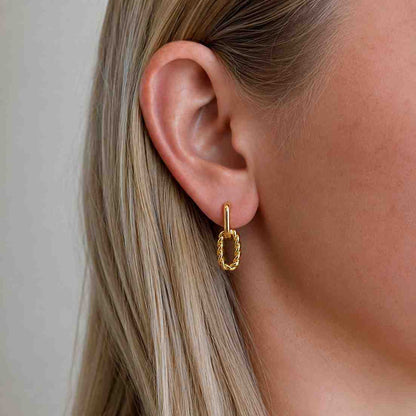 10K Solid Gold Link Earrings Minimalist Double Hoop Dangles