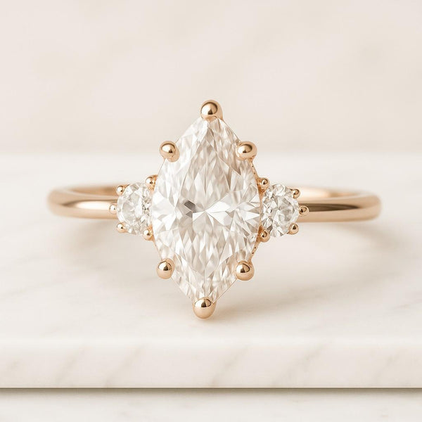 10K Solid Rose Gold Anniversary Ring For Women Side Round Cut Engagement Ring