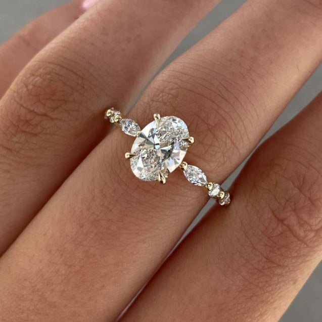 10K Solid White Gold Solitaire With Accent Ring