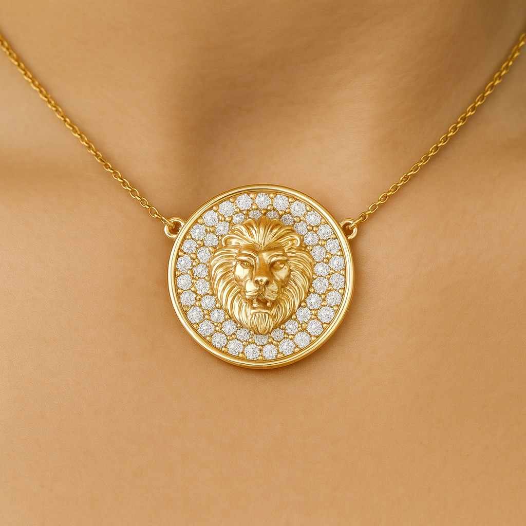 10K Solid Yellow Gold Diamond Cut Lion Full Body Charm Pendant