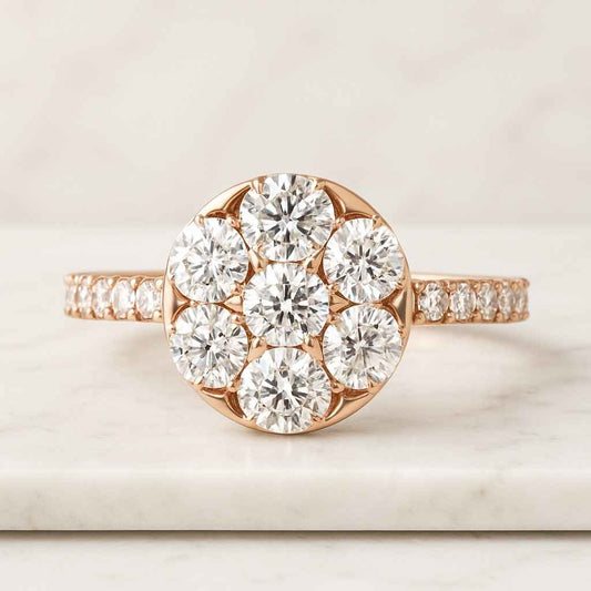 10K White Gold CVD Diamond Minimalist Ring Lab Moissanite Diamond Cluster Ring Round Cut Flower Diamond Wedding Ring