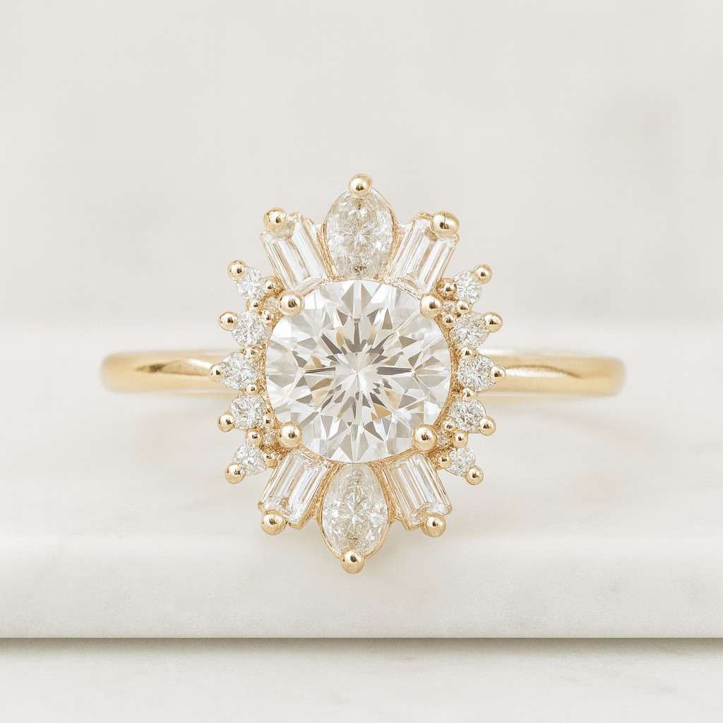 10K White Gold CVD Diamond Minimalist Ring Pave Set Round Diamond Engagement Ring For Wife