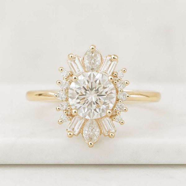 10K White Gold CVD Diamond Minimalist Ring Pave Set Round Diamond Engagement Ring For Wife