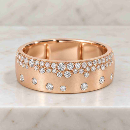 10K Yellow Gold Two Side Pave Set Cigar Band, Round Cut Moissanite Eternity Band
