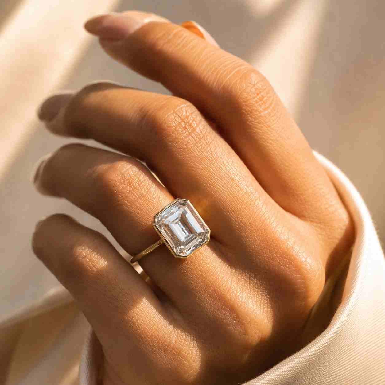 10k gold emerald cut lab grown diamond engagement ring