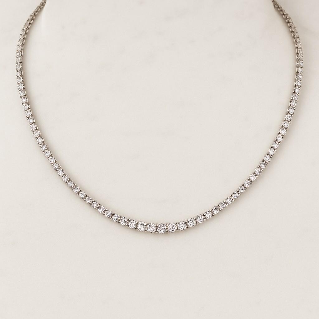 10 Carat Diamond Tennis Necklace Lab Grown Diamond IGI certified E Color  VS1-VS2 Clarity full tennis necklace round cut diamonds 14k gold