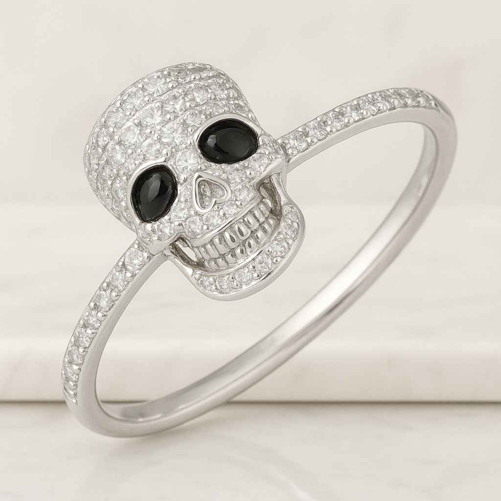 Black And White Diamond Skull Eternity Ring