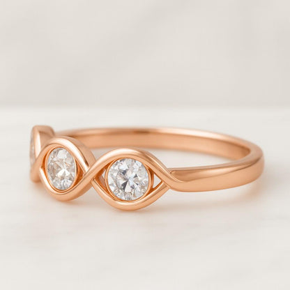 14k Gold Diamond Half Eternity Ring Stackable Wedding Band