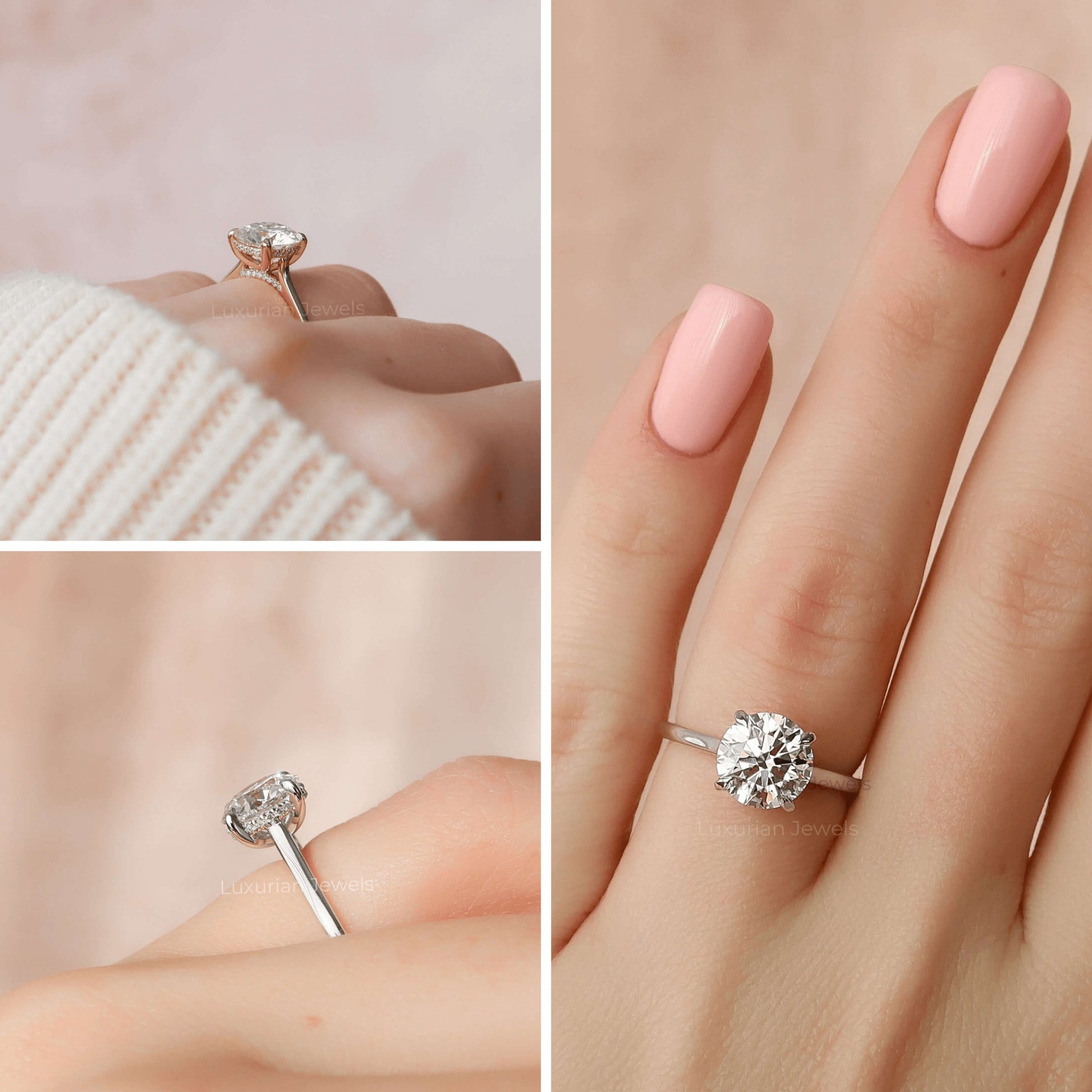 10k Gold Round Cut Diamond Engagement Ring With Hidden Halo