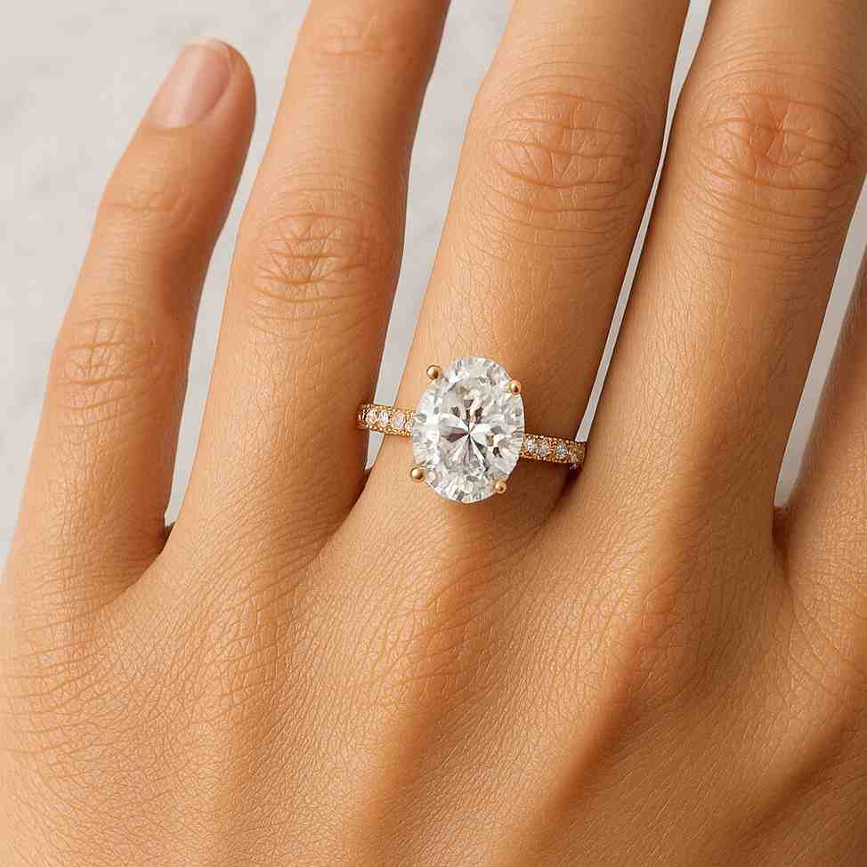 large oval cut moissanite engagement ring 14k yellow gold oval hidden halo wedding ring