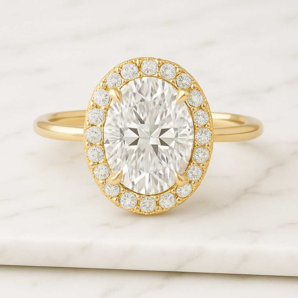 Oval Cut Hidden Halo Engagement Ring 14K Solid Gold Brilliant Moissanite Ring Solitaire Engagement Ring for Women