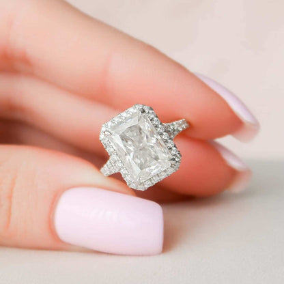 Radiant Cut Lab Grown Diamond Halo Split Shank Engagement Ring