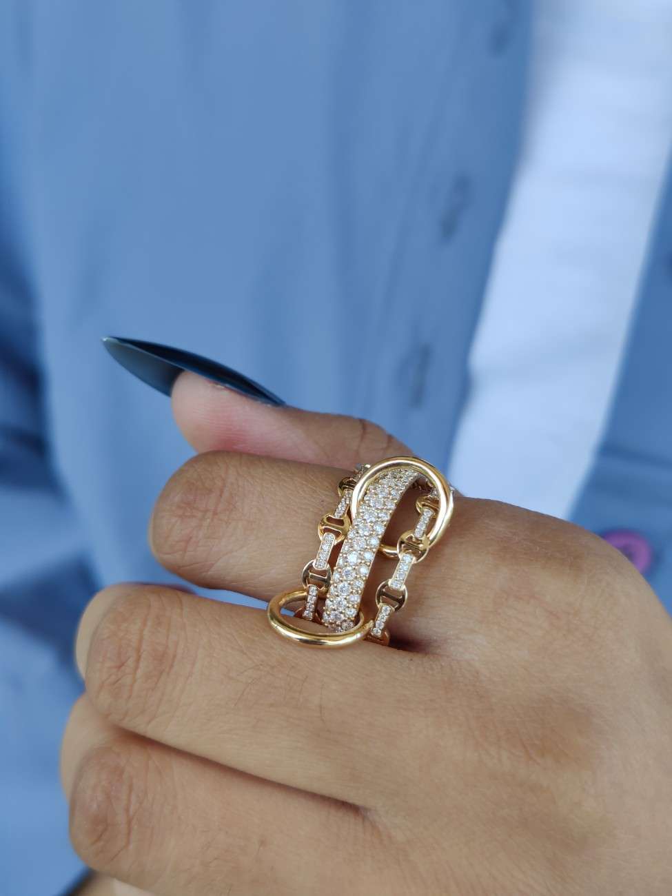 Two Tone Connected Ring Sterling Silver & Gold Filled Statement Ring