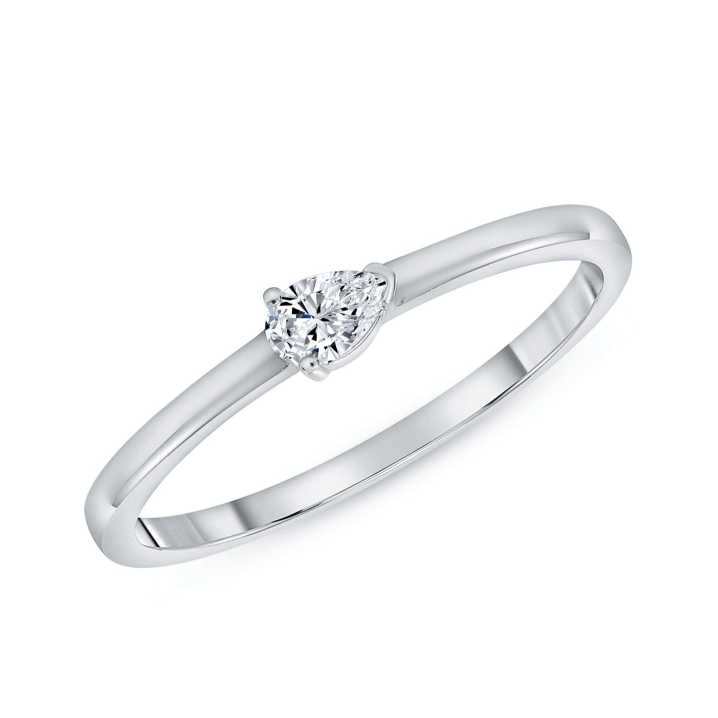 10k White Gold Pear Cut Diamond Minimalist Ring