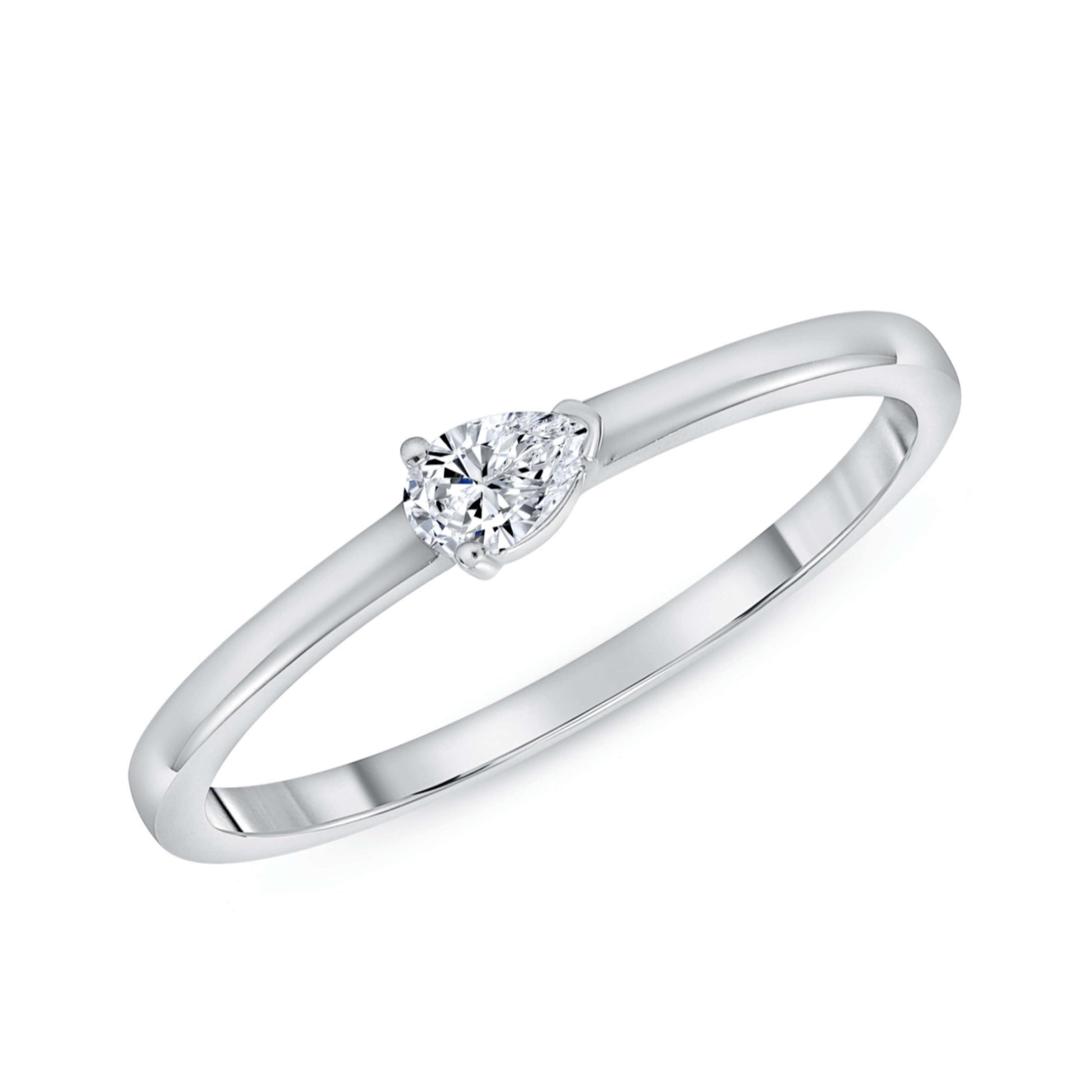10k White Gold Pear Cut Diamond Minimalist Ring