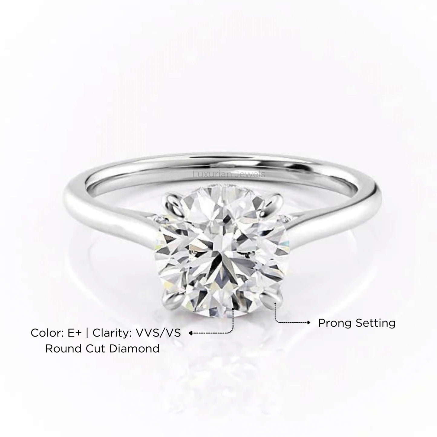 10k White Gold Round Cut Diamond Engagement Ring With Hidden Halo