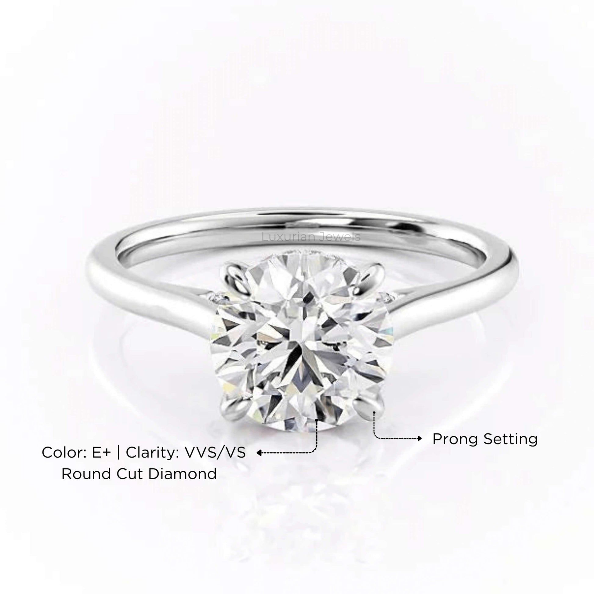 10k White Gold Round Cut Diamond Engagement Ring With Hidden Halo