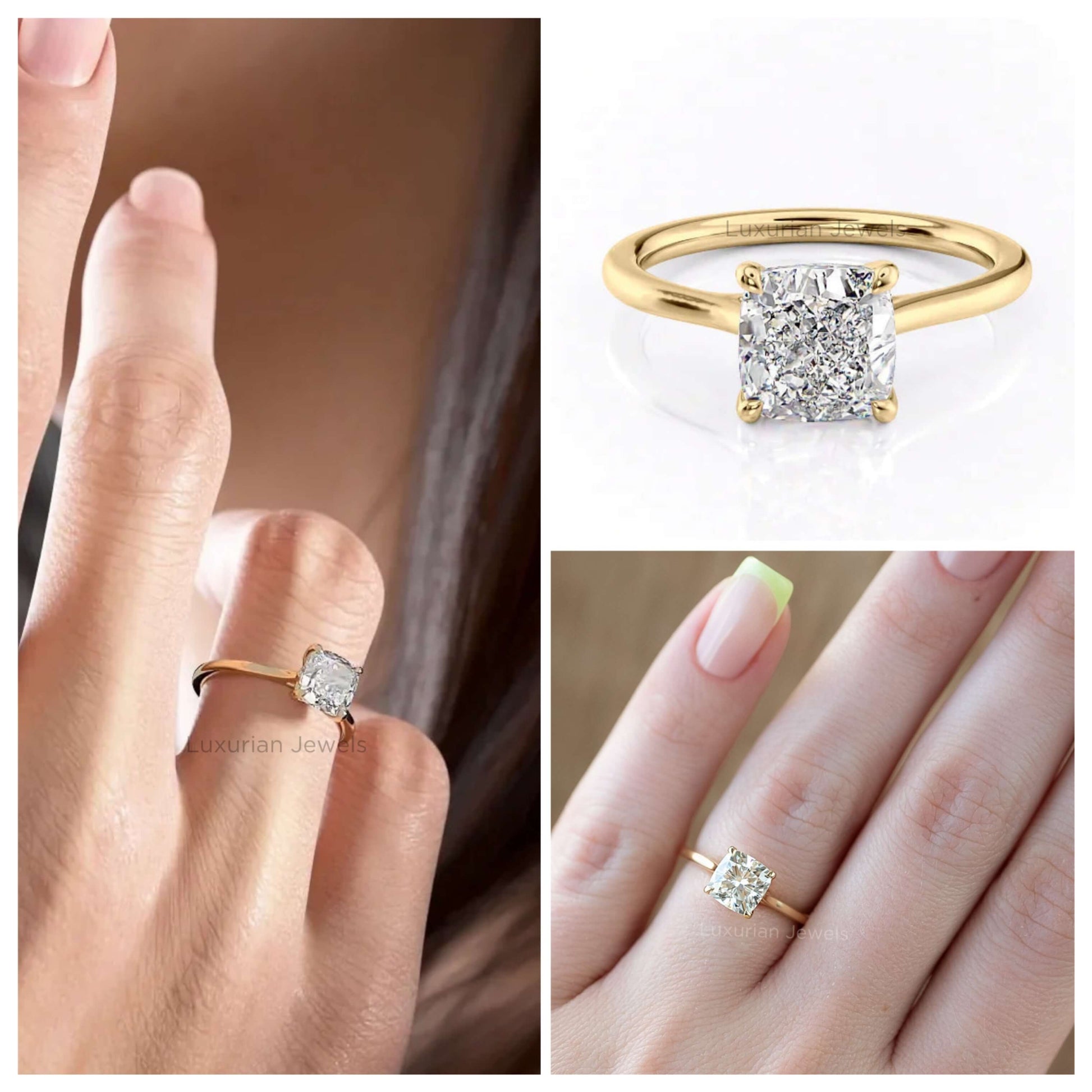 10k Yellow Gold Cushion Cut Lab Grown Diamond Ring