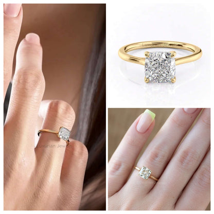 10k Yellow Gold Cushion Cut Lab Grown Diamond Ring