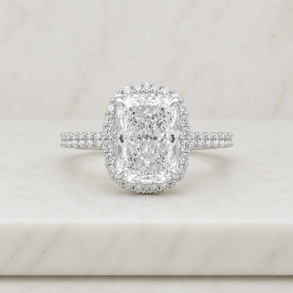 14K White Gold Radiant Cut Lab Grown Diamond Halo Engagement Ring, Pavé Diamond Bridal Ring, Anniversary Gift for Her