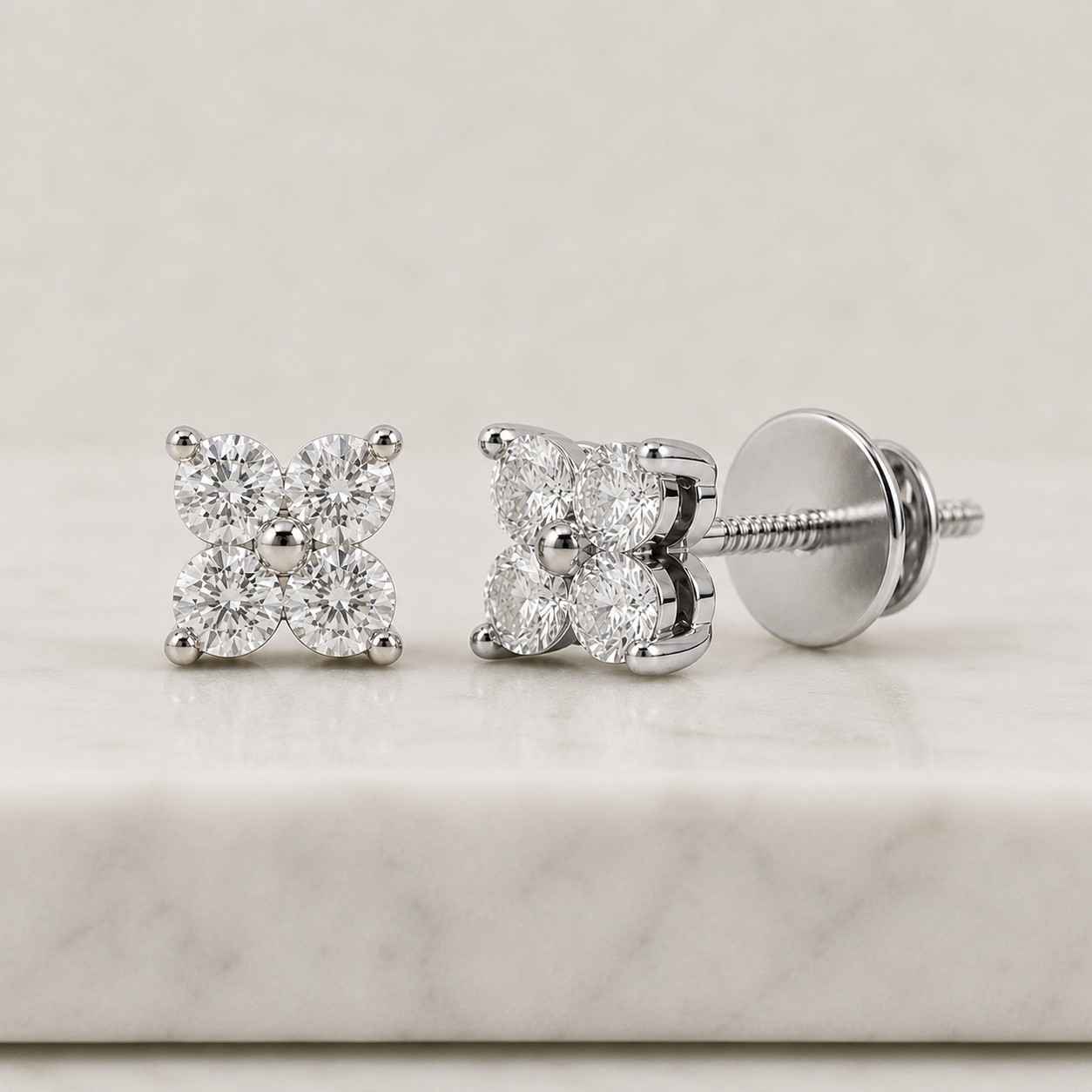 Round Cut Lab Grown Diamond Stud For Woman, 14K Gold Lab Grown Diamond Earrings, Trio Diamond Earrings, Diamond Stud, Wedding Stud Earrings
