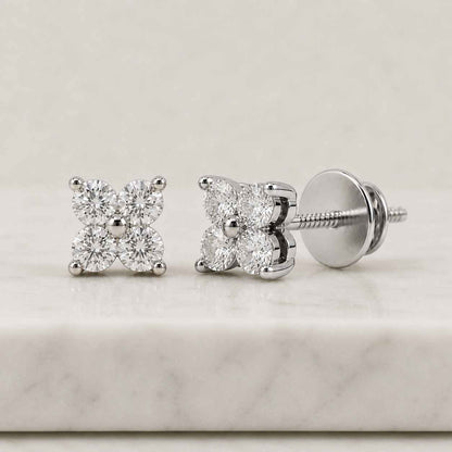 Round Cut Lab Grown Diamond Stud For Woman, 14K Gold Lab Grown Diamond Earrings, Trio Diamond Earrings, Diamond Stud, Wedding Stud Earrings
