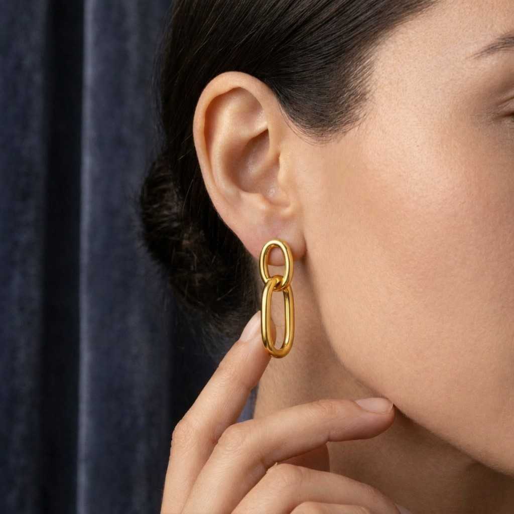 gold link drop earrings, minimalist chain earrings, modern gold jewelry, unique gift for her