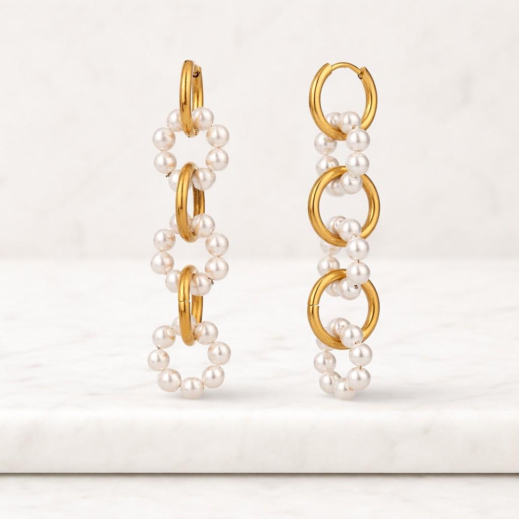 freshwater pearl dangle earrings gold tassel studs bridal wedding lightweight asymmetrical long pearl drop earrings 14k gold plated gift
